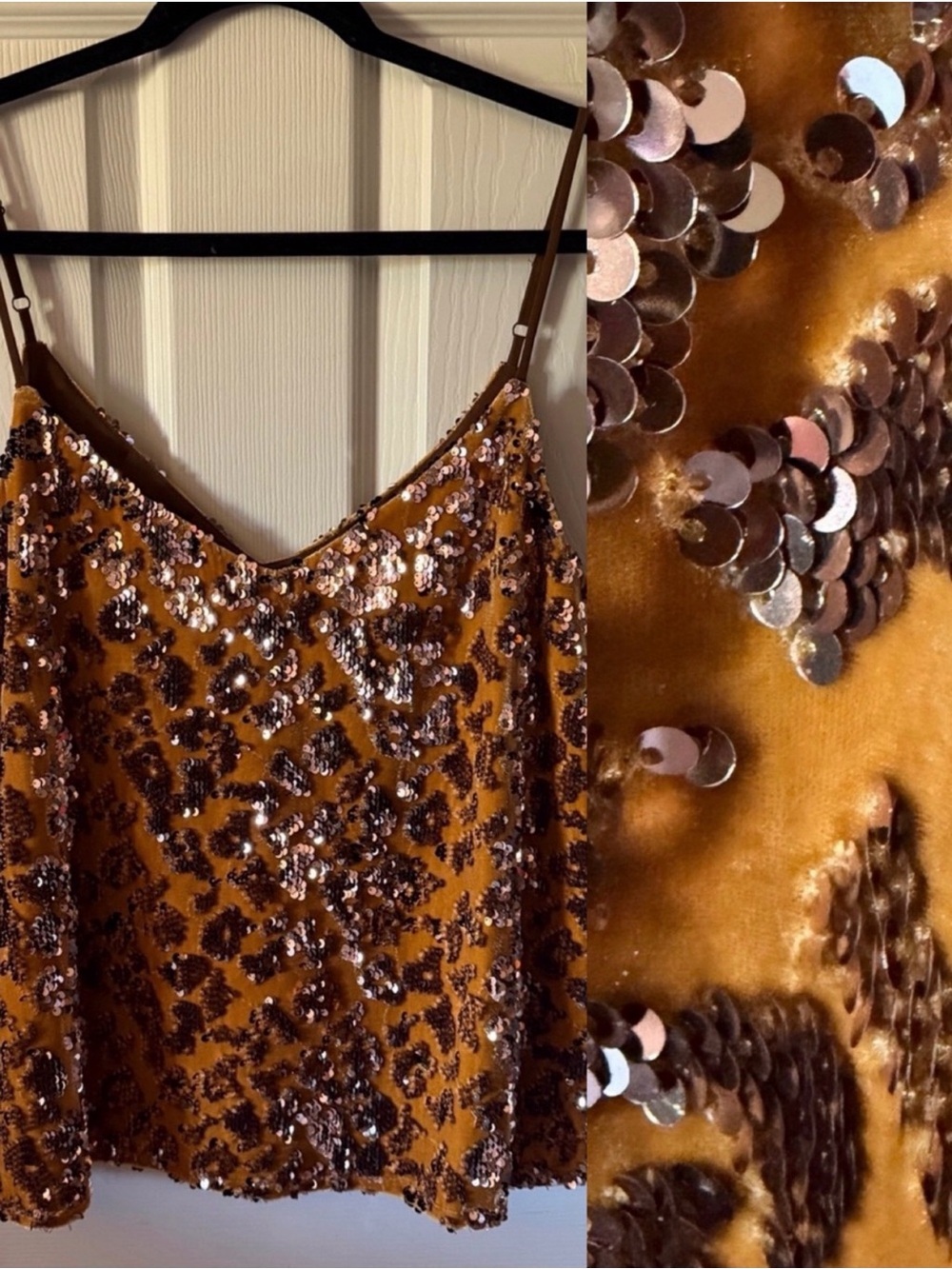 ♥️ RO + DE Sequin Leopard Print Cami Tank Top - Mustard ANTHROPOLOGIE SEQUIN - Picture 1 of 10